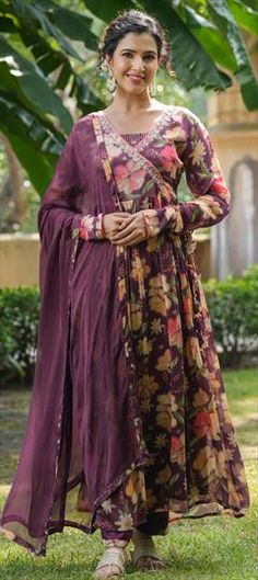 Purple and Violet color Salwar Kameez in Silk fabric with Bugle Beads, Fancy Work, Printed, Sequence work Luxury Purple Art Silk Salwar Kameez, Beads Work, Violet Color, Sequence Work, Bugle Beads, Salwar Kameez, Silk Fabric, Party Wear, Bead Work