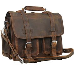 a brown leather messenger bag with two compartments