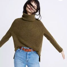 Made Of Our Signature Coziest Yarn, This Chunky Turtleneck Sweater Is Kitten-On-A-Cloud Soft. One You'll Wear All Season Longthe Unique Ribbed Patterns Keeps Things Interesting. Slightly Boxy, Relaxed Fit. Body Length: 23 3/8". Acrylic/Wool/Nylon/Elastane. Supersoft. Hand Wash. Import. Af521 Heather Moss, Chunky Turtleneck, Green Turtleneck Sweater, Chunky Turtleneck Sweater, Ribbed Turtleneck Sweater, Clothing Jeans, Madewell Sweater, Oversized Knitted Sweaters, Womens Turtleneck