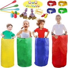 PRICES MAY VARY. FOR 4-8 PLAYERS. Our outdoor lawn game set includes 4 colorful Potato Sack Race Bags, perfect size 39.3" x 25.9" for Kids & Adults. 4 Wooden Egg & Spoon Race Game Sets for training kid's balance ability. 4 pcs 3 Legged Relay Race with elastic tie rope adjustable, and with EXTRA BOBUS - 10 Plastic Gold Medals &2 Whistles. UPGRADED POTATO SACK BAG. The Sacks made of high-quality durable Oxford Fabric, Say goodbye to traditional Burlap Bags, and solve the problems of odor, fluffing Potato Sack Race, Potato Sack Races, Field Day Games, Egg And Spoon Race, Sack Race, Potato Sack, Giant Games, Relay Races, Easter Games