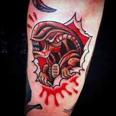 Alien Xenomorph Tattoo, Alien Tattoo Xenomorph, Xenomorph Tattoo, Alien Xenomorph, Movie Tattoo, Movie Tattoos, Traditional Tattoo Sleeve, Tattoo Zeichnungen