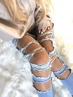 Tights Under Jeans, Rhinestone Fishnet Tights, Fish Net Tights, Rhinestone Tights, Fishnet Outfit, Oppa Gangnam Style, Rhinestone Fishnets, Fashion Art Prints, Grunge Look