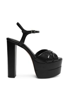 Schutz Women's Keefa Ankle Strap Platform High Heel Sandals Designer Platform Sandals With Ankle Strap, Designer Ankle Strap Platform Sandals, Designer Ankle Strap Sandals For Night Out, Glamorous Leather Sandals With 4-inch Heel, Glamorous Leather Sandals With Block Heel, Designer Block Heel Sandals For Night Out, Glamorous Leather Sandals With Round Toe, Glamorous Leather Closed Toe Sandals, Evening Leather Platform Sandals