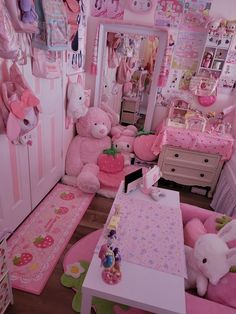 a room filled with lots of stuffed animals and toys on the floor next to each other