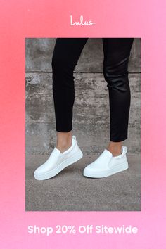 Your classic sneaker gets a major upgrade with the Lulus Cassay White Crocodile-Embossed Platform Slip-On Sneakers! Shiny crocodile-embossed faux leather shapes these slip-on sneakers that have a rounded toe upper and elastic gussets for fit. Pull tab at back. 1.5"" white bumper sole. Lightly cushioned insole. Rubber sole has nonskid markings. All Man Made Materials. Imported. Lulus | Cassay White Crocodile-Embossed Platform Slip-On Sneakers. White Sole Sneakers With Textured Upper, Synthetic Sneakers With Textured Upper And White Sole, Trendy Everyday Slip-on Sneakers With Round Toe, Trendy Slip-on Platform Sneakers With Textured Sole, Modern Sneakers With Textured Upper And Round Toe, Slip-on Low-top Platform Sneakers With White Sole, Trendy Leather Low-top Slip-on Sneakers, Low-top Slip-ons, Trendy Leather Slip-on Sneakers With Textured Sole