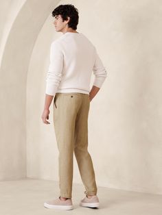 Athletic Linen-Blend EWaist Pant | Banana Republic Factory Casual Flax Relaxed Fit Pants, Casual Relaxed Fit Flax Pants, Casual Straight Flax Pants, Casual Flax Straight Pants, Linen Chinos With Tapered Leg For Business Casual, Business Casual Linen Chinos With Tapered Leg, Linen Casual Chinos For Business Casual, Casual Straight Leg Flax Bottoms, Spring Business Casual Linen Chinos