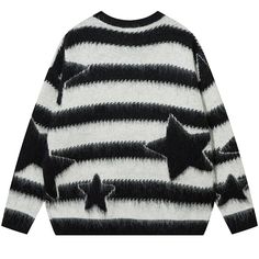 Description: Elevate your fall and winter style with our new Fuzzy Star Striped Knit Sweater from LEMANDIK®. This sweater combines comfort and fashion in a unique way, making it an essential addition to your seasonal wardrobe. Material: Crafted from a premium blend of 40% nylon, 15% polyester, 20% wool, and 25% acrylic, this high-quality mixed fabric ensures softness and comfort. It's the perfect blend to keep you warm and cozy. Details: The plush mohair star sweater features a distinctive strip Winter Clothes Design, Sweater Star, Korean Jeans, Sweatshirt Jean Jacket, Striped Knit Sweater, Star Clothing, Seasonal Wardrobe, Women Cargo Pants, American Gothic