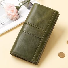 Category:Wallet; Embellishment:Zipper; Gender:Women's; Type:Coin Purse; Occasion:Daily; Material:Nappa Leather,Cowhide; Width:80; Height:18; Pattern:Solid Color; Listing Date:12/14/2023; Production mode:External procurement; Length:9.2 Green Leather Wallet With Zipper Closure, Green Leather Wallets With Zipper Closure, Green Clutch With Zipper Closure, Red Blue Green, Online Bags, Nappa Leather, Wallets For Women, Suits For Women, Red Blue