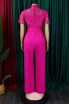 Indulge in effortless elegance with our Lace Top Overlay Belted Jumpsuit. Featuring a delicate lace top overlay, this jumpsuit exudes sophistication and charm. The belted waist cinches you in for a flattering silhouette. Perfect for any occasion, this jumpsuit is a must-have for any fashion-forward individual. Decoration Hollow Out , Belted , Zip Up Length Ankle-Length Style Casual Fabric Type Blended fabrics Material Polyester , Polyester , Spandex Neckline Round Pattern Type Solid Sleeve Lengt Black Jumpsuit Dress, Round Pattern, Belted Jumpsuit, Casual Bodysuit, Crop Top Sweater, Pajamas Women, Casual Tops, Jumpsuit Dress, Dress Skirt