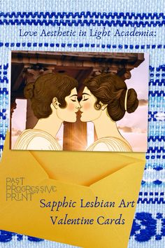 two women kissing each other in front of an envelope with the words, love aesthetic light academy