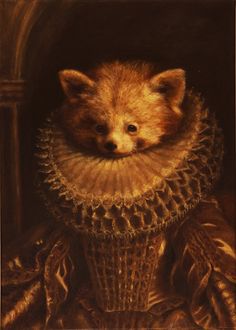 a painting of a small dog wearing a dress