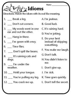 the idioms worksheet for kids