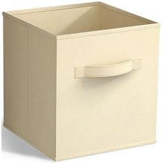 a white box with a leather handle on it