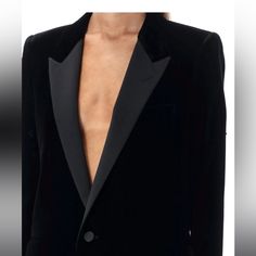 This Is A Brand New Black Velvet Tuxedo Blazer From Saint Laurent. I Dont Remember When I Took Off The Tag. But It’s Never Worn. I’m 5’6 And 142 Pounds. I Recommended To Anyone Who Weighes Between 125-150pounds. Velvet Tuxedo Jacket, Velvet Tuxedo, Hogan Shoes, Black Fr, Tuxedo Blazer, Androgynous Fashion, Peak Lapel, Saint Laurent Paris, Tuxedo Jacket