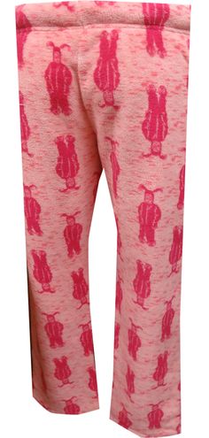 Hysterical! These lounge pants for women feature A Christmas Story's Ralphie in his famous bunny costume, looking like a pink nightmare! These soft fleece pajama pants are machine washable with a covered elastic waistband with drawstring tie. Perfect for the Christmas season, while you watch this modern classic! Pink Sweatpants For Lounging, Pink Sweatpants With Elastic Waistband For Loungewear, Pink Elastic Waistband Bottoms For Bedtime, Pink Cotton Sweatpants For Pajama Party, Casual Pink Sweatpants For Pajamas, Casual Pink Sweatpants For Pajama Party, Pink Relaxed Fit Pants For Bedtime, Pink Pants With Elastic Waistband For Sleepover, Pink Sleepover Pants With Elastic Waistband