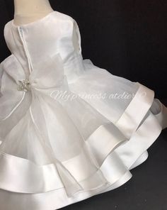 Baby girl christening dress/ baby baptism dress/ girl | Etsy Organza Princess Dress For Baptism, Princess Style First Communion Dress In Organza, Tulle First Communion Dress With Ruffles For Wedding, White Tulle First Communion Dress With Ruffles, Elegant Princess Dress With Ruffles For First Communion, White Tulle Pageant Dress For Confirmation, Organza Wedding Dress With Bow Detail, Tulle Baptism Dress With Bow For Pageant, Princess Dress With Satin Bow For Baptism