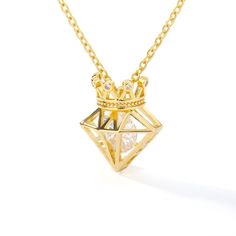 Floating Gem Diamond Crown Pendant Necklace-Necklaces-Lucid Fantasy Elegant Crown Design Necklace For Gift, Elegant Crown Pendant Jewelry, Gold Necklaces With Crown Design For Gifts, Diamond White Jewelry With Crown Design For Gift, Diamond White Necklaces For Gifts, Crown Design Pendant Jewelry As Gift, Crown Design Pendant Jewelry For Gifts, Diamond White Necklaces With Jewels For Gift, Crown Shaped Diamond Jewelry Gift