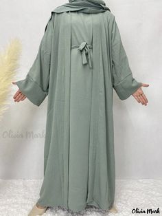 Olivia Mark - East Pure Color Multi-Colored Maxi Dress with Robe Fairy Dress Aesthetic, Multicolor Maxi Dress, Mint Green Dress, Fairy Dresses, Dresses Aesthetic, Muslim Fashion Dress, Womens Fall Dress, Muslim Dress, Women's Robe