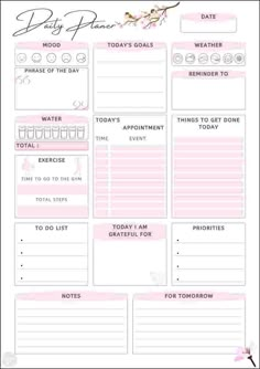 the daily planner is shown with pink and white flowers on it's page, which includes