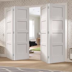 Bespoke Thrufold Shaker 4P White Primed Folding 2+2 Door No Fold Doors, Acordeon Doors, Internal Folding Doors Room Dividers, Folding Internal Doors, Room Dividing Doors, Internal Bifold Doors Room Dividers, Door Divider Ideas, Folding Door Makeover, Dressing Doors