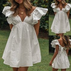 TAVIMART - Hot Sale Brand New Dress Female Ruffled Sleeves Short Sundress Summer Beach Beachwear Cute Sweet Daily Holiday Details: *Tag Size:S-XL,Please make sure that these actual measurements will fit you. Size Chart (1 inch=2.54cm) Tag Size S M L XL Bust(cm) 88 92 98 104 Bust(inch) 34.6 36.2 38.6 40.9 Length(cm) 88 89 90 91 Length(inch) 34.6 35.0 35.4 35.8 Measured before being stretched,known as Laid Flat Data, Please allow 1~2cm deviation Flowy Sundress For Summer Picnic, Bohemian Ruffle Dress For Picnic, Summer Mini Dress For Picnic And Beach Season, Summer Ruffles Mini Dress For Brunch, Mini Sundress With Ruffles For Beach Season, Mini Sundress With Ruffles For Picnic, Short Sleeve Sundress With Ruffle Hem For Summer, Short Sleeve Mini Dress With Ruffle Hem For Beach, Casual Ruffled Beach Dress