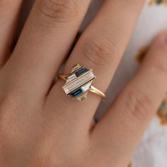 Asymmetrical Wedding Ring, Unisex Engagement Rings, Engagement Rings With Color, Interesting Engagement Rings, Eclectic Engagement Rings, Sapphire Engagement Ring Gold, Wedding Ring Upgrade, Diamond And Sapphire Engagement Ring, Unique Engagement Rings Sapphire