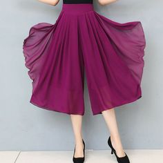 Women Chiffon Cropped Pants Elastic High Waist Culottes Wide-Leg Trousers Skirt Pant Summer Loose Please note this is in Asian sizing, smaller than western size e.g. UK, US, AU. Please check the measurements carefully before making a purchase.Please allow 1-3cm discrepancy due to different measurement method. Photos may slightly different from actual item's color due to the lighting during photo shooting or the monitor's display. Size: M,L,XL,2XL,3XL,4XL,5XL Real Size Infomation Unit:cm/inch 1In Summer Trousers, Skirt Pant, Dance Pants, Type Of Pants, Cropped Trousers, Wide Leg Trousers, High Waisted Pants, Skirt Fashion, Cropped Pants