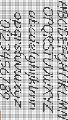 a cross stitch pattern with the letters and numbers in black on white fabric, as well as some type of lettering