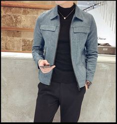 Fleece Denim Jacket, Mens Designer Jeans, Smart Casual Menswear, Mens Fashion Sweaters, Pants Outfit Men, Classy Suits, Classy Outfits Men, Denim Jacket Fashion, Designer Suits For Men