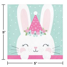 a card with a bunny wearing a party hat