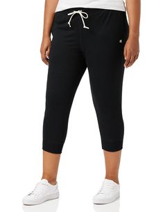 PRICES MAY VARY. QUALITY FABRIC - Champion women’s jogger capris are crafted from soft-brushed 7.4 oz. French terry. The comfortable lightweight material helps keep you cool even during your most active days. DRAWSTRING CLOSURE - These Champion women’s sweatpants are designed with a natural adjustable drawcord for the perfect fit. SIDE POCKETS - These women’s jogger capris are designed with essential side pockets. A perfect place to store small essentials when you’re on-the-go. C LOGO - A Champi Sporty Cotton Capris, Sporty Cropped Leg Capris, Women Pants Size Chart, Sweatpants Women, Fall Pants, Plus Size Brands, C Logo, Cycling Women, Jogging Pants