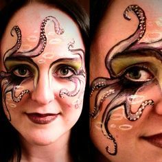 Octopus Face Painting, Octopus Makeup Halloween, Kraken Makeup, Octopus Face Paint, Octopus Makeup, Halloween Octopus, Octopus Face, Painting Octopus, Cool Face Paint