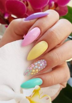 Easter Color Acrylic Nails, Easter Nail Color Ideas, Easter Inspired Nails Pastel Colors, Easter Pastel Nails Spring, Easter Nails Simple Pretty Pastel, Colorful Easter Nails, Easter Nails Pastel Colors, Easter Gel Nail Designs Spring Pastel Colors, Nails Inspiration Easter