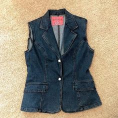 Tops | Womens Rustic Denim Brand Blue Jean Vestblazer Style Size Medium | Poshmark Blue Denim Vest In Y2k Style, Blue Denim Y2k Vest, Y2k Blue Denim Vest, Y2k Cotton Denim Vest For Spring, Y2k Style Cotton Denim Vest For Spring, Y2k Blue Denim Vest For Spring, Blue Y2k Denim Vest For Spring, Stretch Denim Vest For Summer, Fitted Y2k Style Denim Top