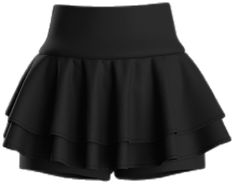 Solid Ruffled Mini Skort, Solid Mini Skort With Ruffles, Fitted Solid Color Tennis Skirt With Ruffles, Solid Color Ruffled Tiered Skort, Fitted Black Skirt With Layered Hem, Black Fitted Tiered Tennis Skirt, Black Stretch Tiered Skort, Short Stretch Skort With Ruffles, Chic Black Tiered Bottoms