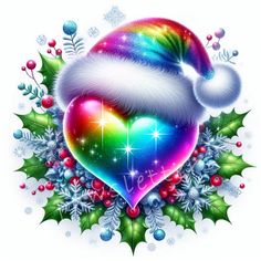 a colorful heart with a santa hat on it