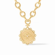 A mother of pearl disc encircled by delicate golden floral filigree dangles from a chain of smooth navette links. Sports Lover Gifts, Floral Filigree, Julie Vos, Candles For Sale, Sun With Sunglasses, Wallet Pouch, Monogram Gifts, Luxury Gifts, Gold Pendant Necklace