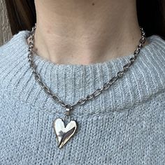 "Big Artsy Heart Necklace ✨✨ Fully stainless steel & tarnish proof! (18k gold plated/stainless steel)  pendant is 1.1\" long  choose desired color and length at checkout  Handmade with love!" Chunky Chain Necklace For Valentine's Day Gift, Valentine's Day Chunky Chain Necklace Gift, Valentine's Day Gift Chunky Chain Necklace, Metal Heart Necklace With Chunky Chain, Metal Heart Necklace With Chunky Chain For Gift, Stainless Steel Heart Charm Chain Necklace With Heart Pendant, Stainless Steel Chain Necklace With Heart Charm And Pendant, Stainless Steel Chain Necklace With Heart Pendant And Charm, Heart-shaped Chunky Chain Necklace Gift