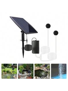 solar powered water fountain system with 3 lights and 2 hoses for garden or yard use