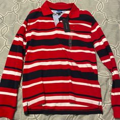 Brand New With Tag! Tommy Hilfiger Red Long Sleeve Top, Tommy Hilfiger Red Cotton Top, Red Cotton Tommy Hilfiger Tops, Red Tommy Hilfiger Cotton Top, Tommy Hilfiger Long Sleeve, Tommy Hilfiger Shirts, Long Sleeve Polo, Kids Shirts, Shirts Tops