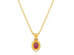 GURHAN, GURHAN Muse Gold Ruby Pendant Necklace, 7x6mm Oval set in Wide Frame Gold Hallmarked Oval Cabochon Necklaces, Traditional Oval Yellow Gold Necklaces, Traditional Oval Yellow Gold Necklace, Traditional Yellow Gold Oval Necklace, Gold Oval Cabochon Necklace In Fine Jewelry Style, Fine Jewelry Gold Oval Cabochon Necklace, Fine Jewelry In 22k Gold With Oval Shape, Yellow Gold Necklace With Oval Cabochon Birthstone, Push Presents