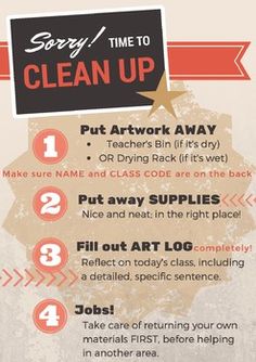 a poster with instructions on how to clean up