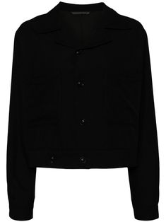 black twill weave front button fastening notched collar two chest patch pockets long sleeves buttoned cuffs decorative-button waist tabs straight hem full lining Yoko London, City Dress, Twill Weave, Summer Beach Wear, Cropped Jacket, Notched Collar, Lady Dior, Crop Jacket, Coat Dress