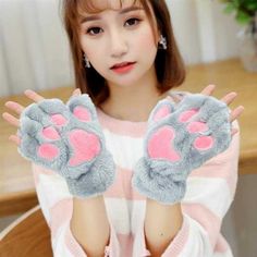 size: One Size, Color: Gray Super Cute Kittens, Kitten Mittens, Claw Gloves, Paw Gloves, Cat Paw Print, Winter Mittens, Cotton Gloves, Cat Claws, Fingerless Mittens