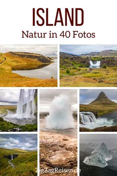 the cover of island nature in 40 fotos, with pictures of waterfalls and lakes