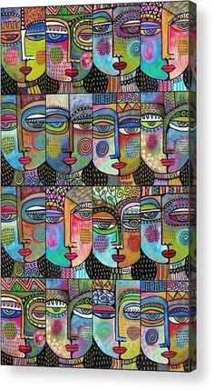 an abstract painting with many different faces