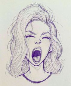 a drawing of a woman with her mouth open