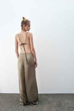 WIDE LEG SATIN PANTS - Stone | ZARA United States Fitted Bottoms With Elastic Side Panels, Zara Wide Leg Trousers With Elastic Waistband, High-waisted Pants With Elastic Side Panels, Straight Leg Bottoms With Elastic Waistband And Minimal Stretch, Spring Wide-leg Pants With Elastic Side Panels, Versatile Wide Leg Pants With Minimal Stretch, Spring Pants With Elastic Side Panels And Relaxed Fit, Zara Wide-leg Pants With Elastic Waistband, Chic Minimal Stretch Wide Leg Bottoms