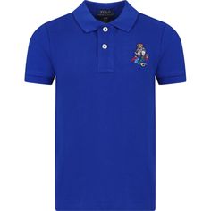 Color: Blue Blue cotton piqué polo shirt, short sleeves, collar, front button closure. It is embellished with Polo Bear and logo embroidered on the chest. 100% Cotton. Machine wash at 30°C. Navy Polo Shirt With Embroidered Logo, Blue Cotton Polo Shirt With Embroidered Logo, Blue Polo Shirt With Embroidered Logo, Blue Casual Polo Shirt With Embroidered Logo, Blue Polo Collar Top With Embroidered Logo, Fitted Polo Shirt With Embroidered Logo, Blue Short Sleeve Polo Shirt With Embroidered Logo, Casual Blue Polo Shirt With Embroidered Logo, Classic Blue Polo Shirt With Embroidered Logo