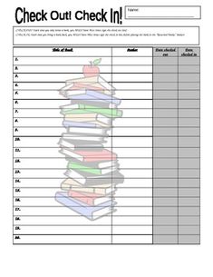 a check out sheet with books stacked on top